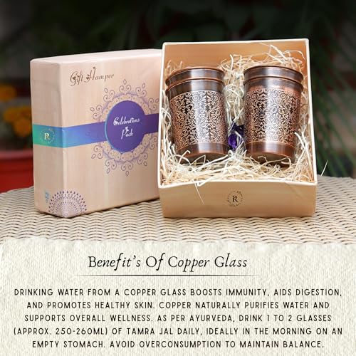 RUSTIC RELICS Pure Copper Handcrafted Glasses Set with Gift Box Set of 4 Antique Etching Design for Ayurveda Wellness | Elegant Ayurvedic Benefits | Perfect and Premium Gifting Hamper - 250ml - Image 4