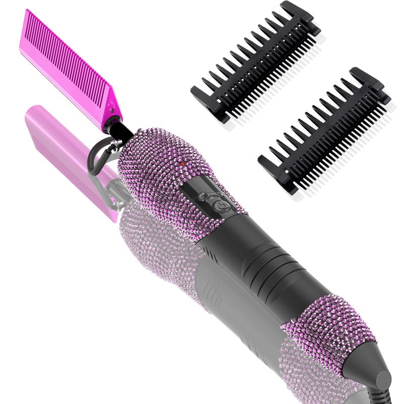 DAN Technology 500 hot Comb Electric for Wigs Diamond Heating Comb 60 Min AutoOff 7 Temperatures Adjustable Purple hot Comb Professional Pressing Combs for Black Hair