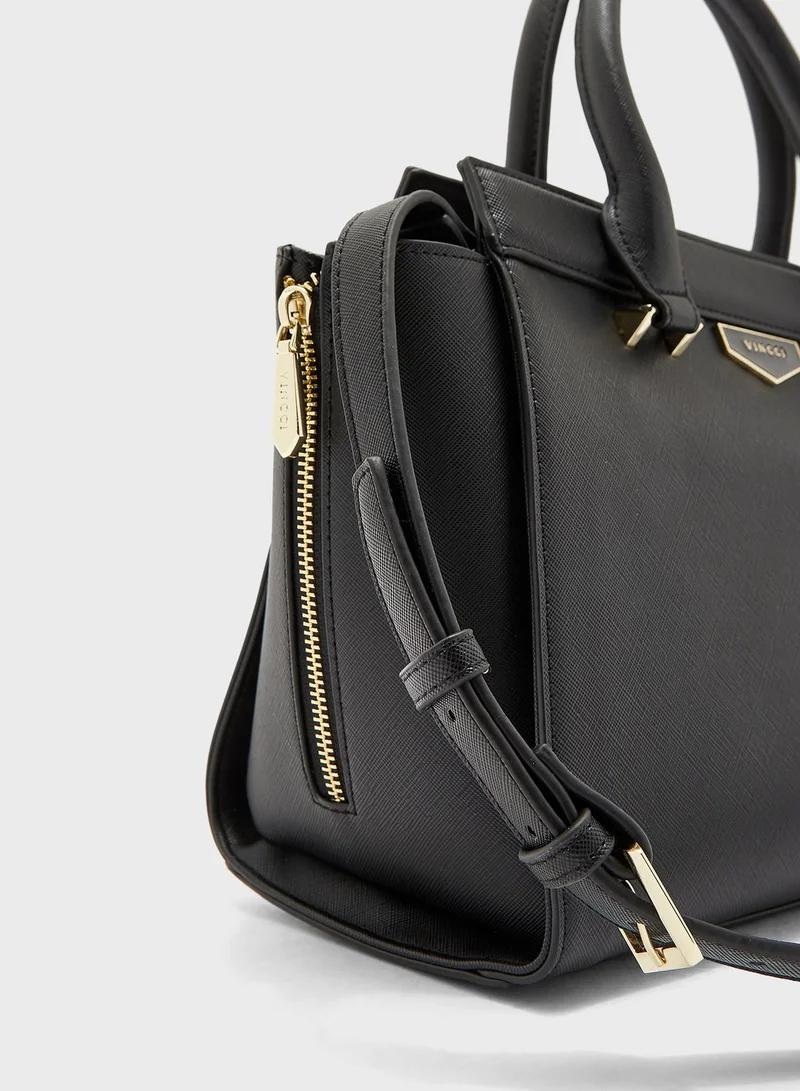 Vincci Round Handle Zip Closure Satchel