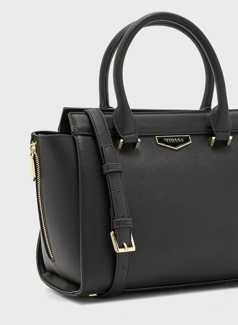 Vincci Round Handle Zip Closure Satchel