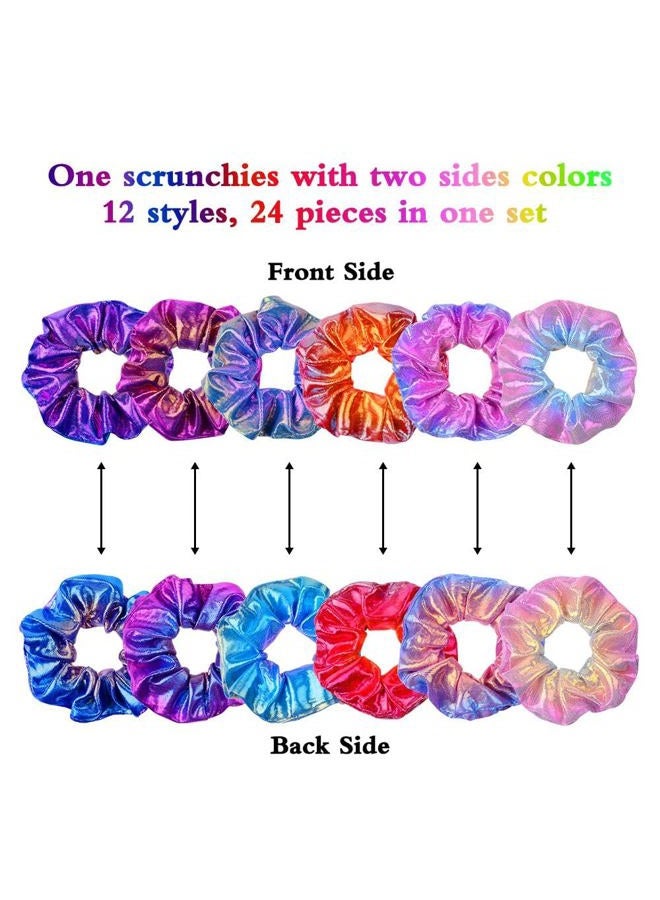 OCATO 24Pcs Hair Scrunchies for Girls Shiny Metallic Scrunchies Cute Elastic Hair Bands Scrunchy Hair Ties Ponytail Holder for Girls Women Hair Accessories with a Gift Bag for Gym Dance Party Club - Image 2