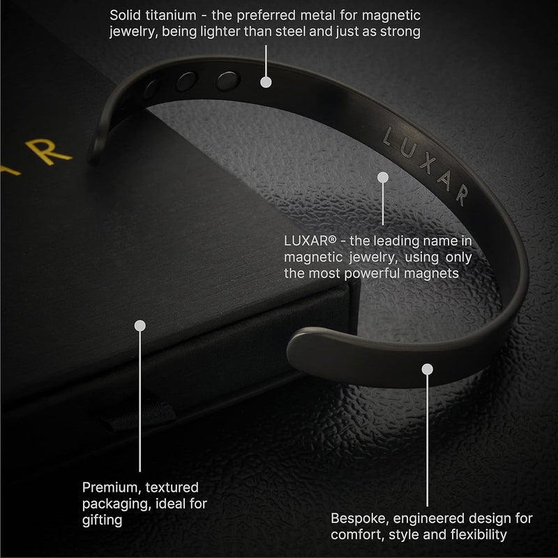 LUXAR Men's/Women's Magnetic Therapy Bracelet | Solid Titanium or Solid Copper | Sophisticated Solid Titanium Bangle with Rare-Earth Neodymium Magnets - Image 2