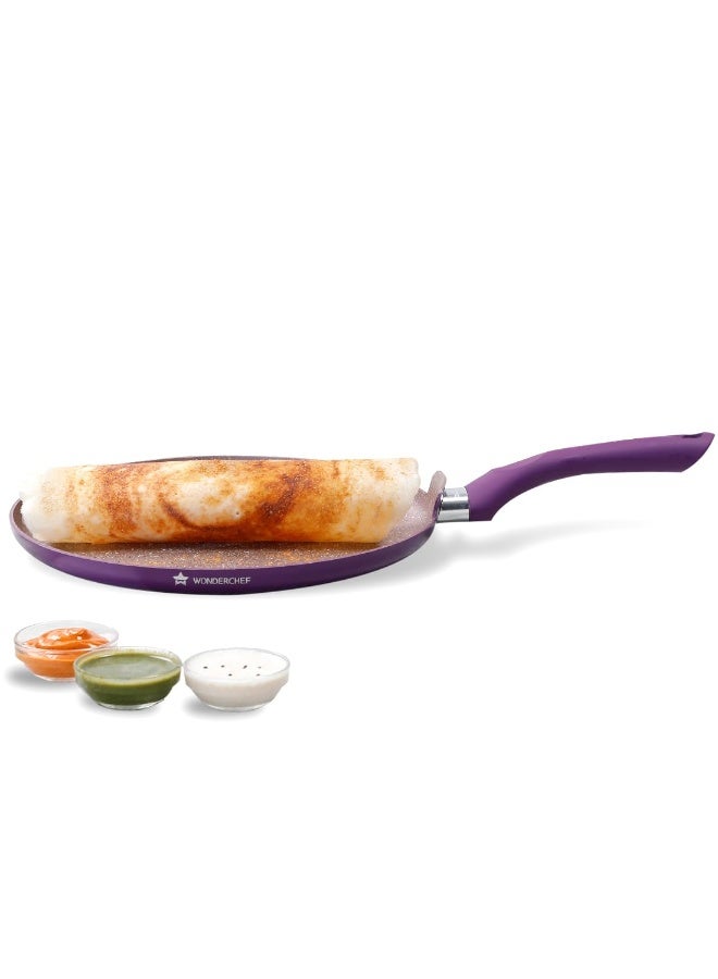 Wonderchef Royal Velvet Non-Stick Dosa Tawa 28cm for Kitchen, Non-Toxic Chemical & PFOA Free, Low-Oil Cooking, Scratch-Resistant, Gas Stove & Induction Friendly, Soft Handle, 2-Yr Warranty, Purple - Image 2