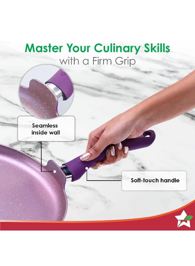 Wonderchef Royal Velvet Non-Stick Dosa Tawa 28cm for Kitchen, Non-Toxic Chemical & PFOA Free, Low-Oil Cooking, Scratch-Resistant, Gas Stove & Induction Friendly, Soft Handle, 2-Yr Warranty, Purple - Image 3