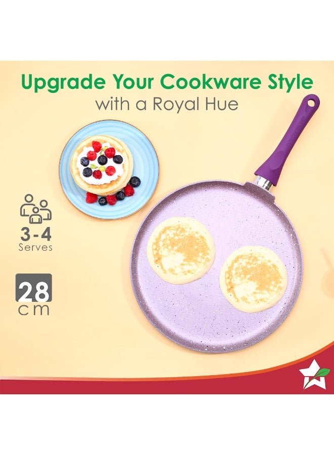 Wonderchef Royal Velvet Non-Stick Dosa Tawa 28cm for Kitchen, Non-Toxic Chemical & PFOA Free, Low-Oil Cooking, Scratch-Resistant, Gas Stove & Induction Friendly, Soft Handle, 2-Yr Warranty, Purple - Image 4