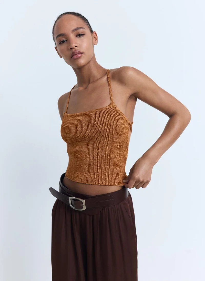 مانجو Lurex knitted top with crossed back