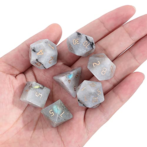 Loveliome 7 PCS Polyhedral DND Dice Stone Crystal Set for RPG Role Playing Games Dungeons and Dragons Table Games Moonstone - Image 1