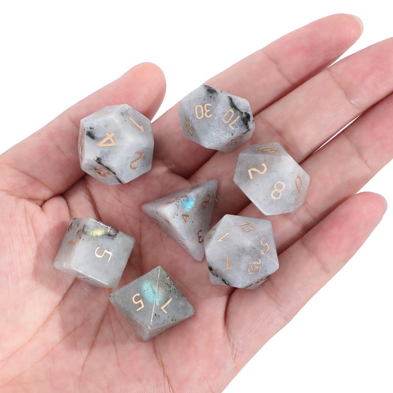 Loveliome 7 PCS Polyhedral DND Dice Stone Crystal Set for RPG Role Playing Games Dungeons and Dragons Table Games Moonstone - Image 3