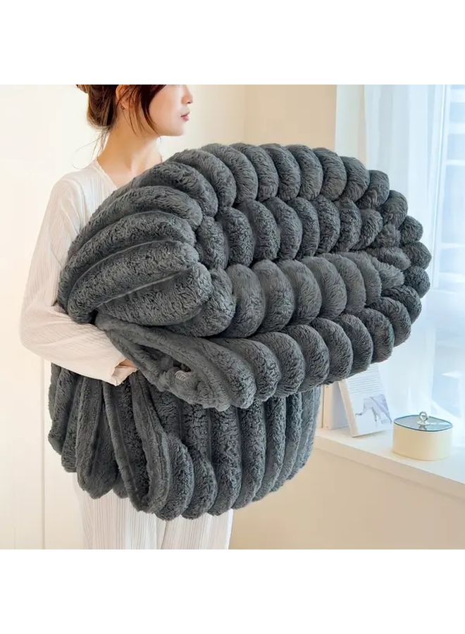 Pink Faux Rabbit Fur Blanket 79x91 Inches Soft Warm Cozy for Sofa Bed Office Travel - Image 3