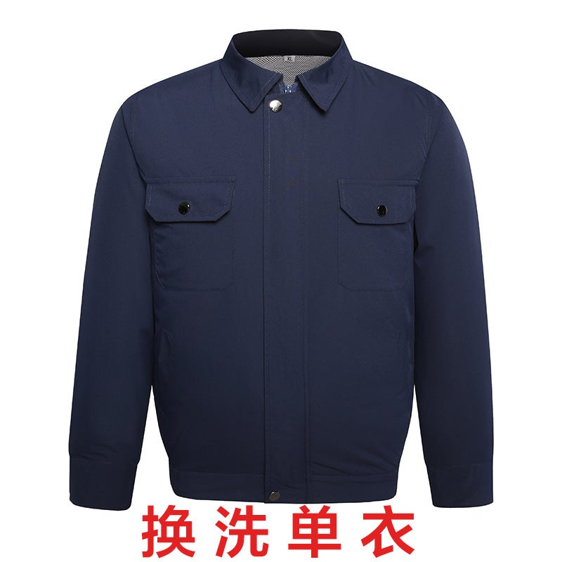 Air conditioning clothing mens summer cooling clothing summer cooling clothing labor protection site work clothes long sleeve change fan clothes dark blue polyester (single garment)