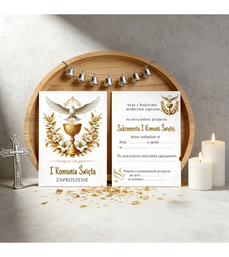 12pcs Polish First Communion Invitation Cards Holy Eucharist Gold Dove Chalice - Image 4