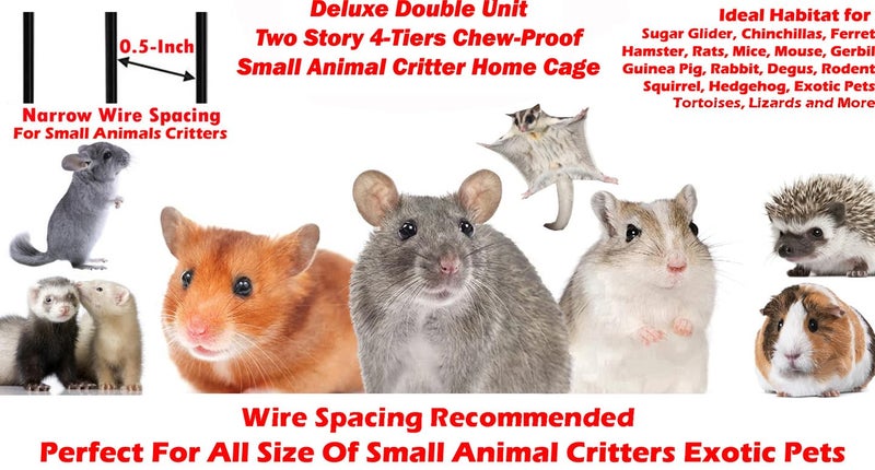 Mcage Deluxe Double Unit Two Full Story Durable Front Doors Tight 1/2-inch Wire Spacing Chew-Free Small Animal Critter Home Cage Water Bottle Food Bowl for Feisty Ferret Hammock Rat Mice On Wheels - Image 2