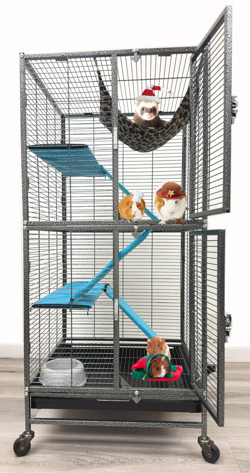Mcage Deluxe Double Unit Two Full Story Durable Front Doors Tight 1/2-inch Wire Spacing Chew-Free Small Animal Critter Home Cage Water Bottle Food Bowl for Feisty Ferret Hammock Rat Mice On Wheels - Image 1
