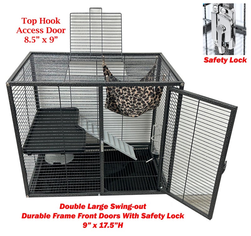 Mcage Deluxe Double Unit Two Full Story Durable Front Doors Tight 1/2-inch Wire Spacing Chew-Free Small Animal Critter Home Cage Water Bottle Food Bowl for Feisty Ferret Hammock Rat Mice On Wheels - Image 5