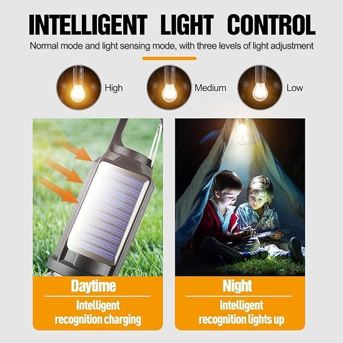 EYUVAA LABEL Solar & USB Rechargeable Camping Light Waterproof LED Tent Light With Hanging Hook, Fast Type-C Charging, Portable Solar Outdoor Light For Camping, Hiking (Pack of 2),Black&Blue - Image 3