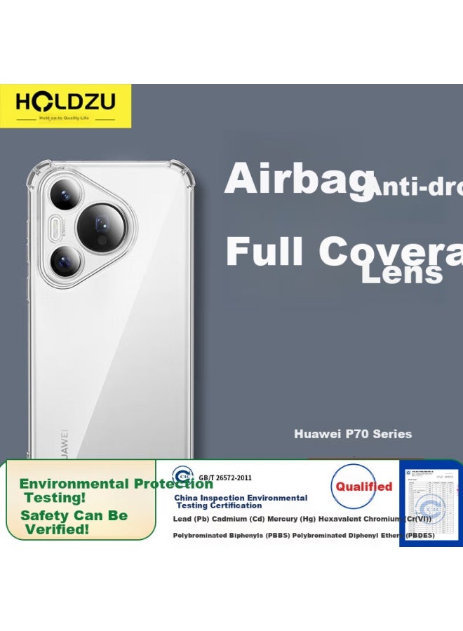 Holdzu غطاء هاتف مضاد للسقوط بمثبط صدمات هوائي لهاتف Huawei Pura70، غطاء واقي لـ Huawei P70، تغطية كاملة للعدسة السيليكونية، صقيل رقيق超 للرجال والنساء جديد - شفاف - Image 1