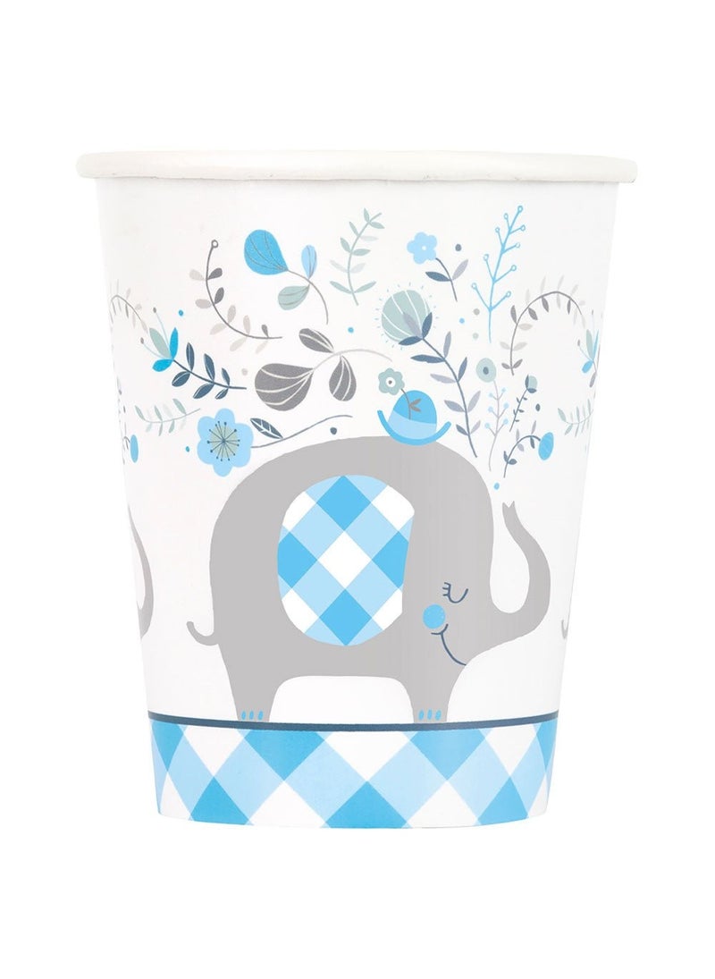 يونيك أكواب ورقية للاستخدام مرة واحدة بتصميم فيل لحفل استقبال المولود، أزرق، 10 سم، عبوة من 8 قطع - Image 1