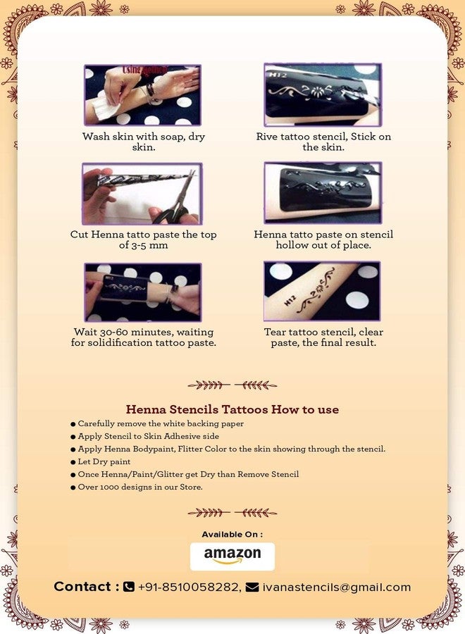إيفاناز ملصقات حناء إيفانا لليدين | الجسم | الأصابع | الوجه للنساء والفتيات والأطفال، عبوة من قطعتين، NIV-328 - Image 3