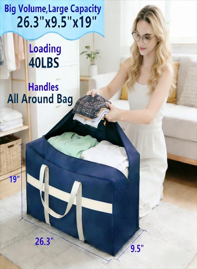 HEZEFAFA Extra Large Moving Bags, 4 Pack Blue Non Woven Totes For Storage and Moving, Wrap All Around Handles, Zippers, Storage Bags With Handles for Space Saving - Image 2