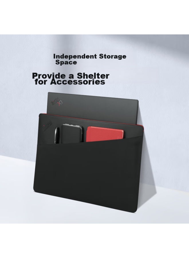 Thinkpad Professional 14-inch Sleeve Case, Portable And Slim, Leather Exterior With Bamboo Fiber Lining, Made Of Sustainable And Eco-friendly Materials, Magnetic Buckle Design, Includes Separate Storage Space - Image 3