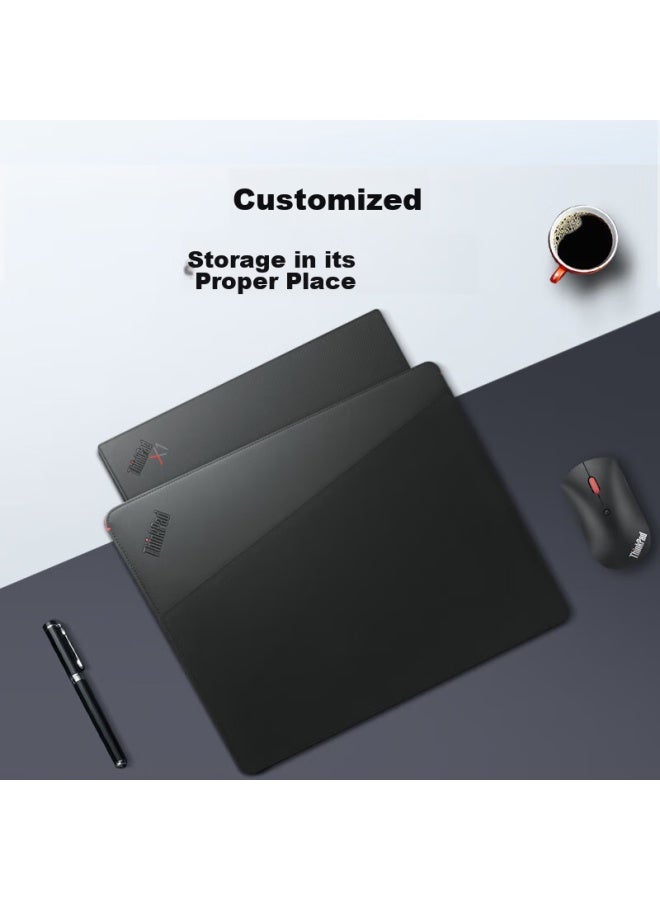 Thinkpad Professional 14-inch Sleeve Case, Portable And Slim, Leather Exterior With Bamboo Fiber Lining, Made Of Sustainable And Eco-friendly Materials, Magnetic Buckle Design, Includes Separate Storage Space - Image 2