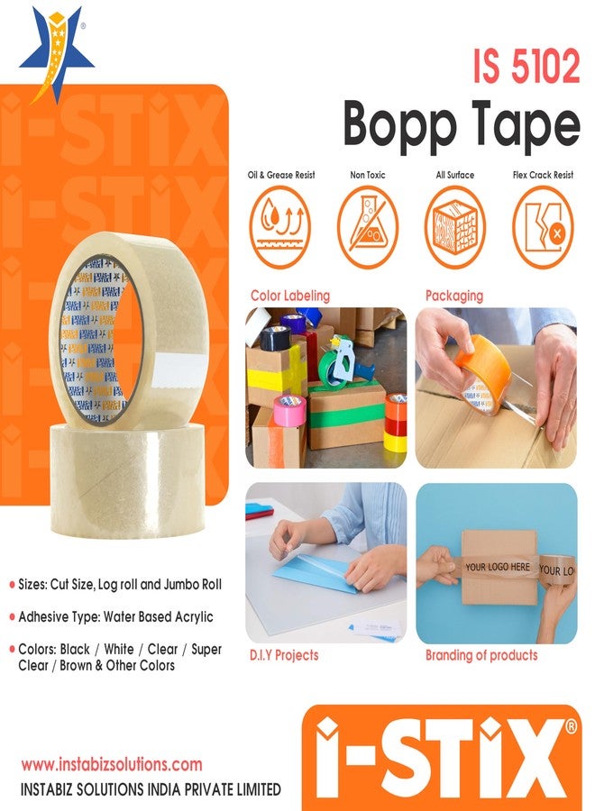 i-stix شريط تغليف آي-ستيكس | BOPP | 48 مم × 120 ياردة | عبوة من 6 لفات | شريط بلاستيكي شفاف متعدد - بني - Image 3