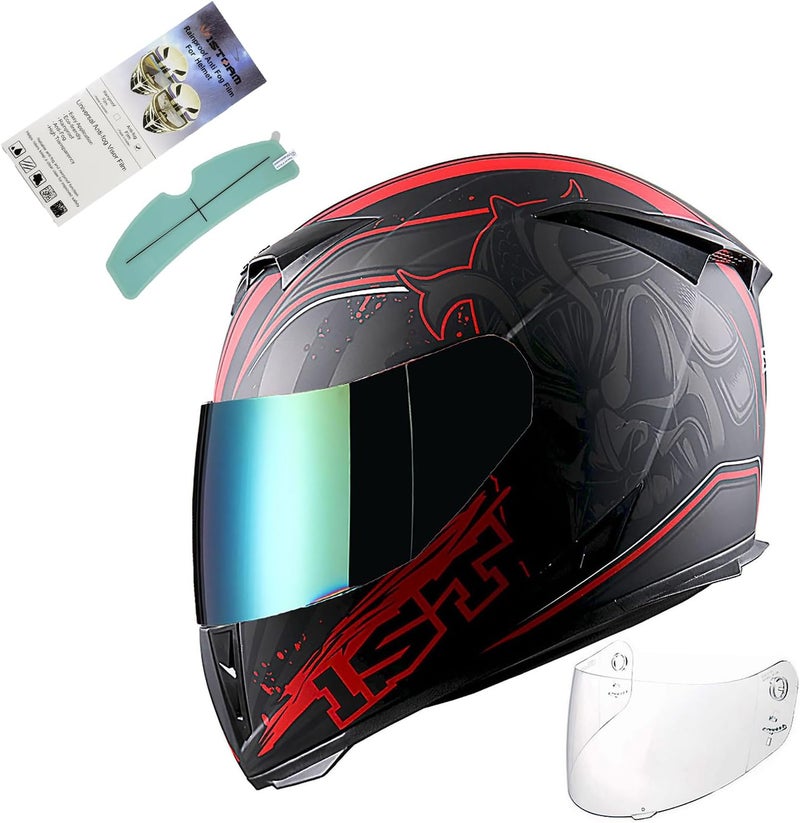 1Storm Motorcycle Full Face Helmet Skull King Matte Black with Extra Clear Shield - Image 1