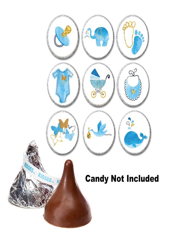نان براند 180 ملصقًا على شكل قطرات شوكولاتة، هدايا لحفل استقبال مولود ذكر، ملصقات هدايا لحفل استقبال مولود جديد بتصميم الحوت والفيل، صغيرة الحجم 0.75 بوصة (أزرق فاتح). - Image 4