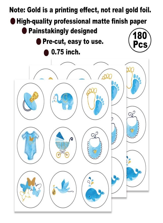 نان براند 180 ملصقًا على شكل قطرات شوكولاتة، هدايا لحفل استقبال مولود ذكر، ملصقات هدايا لحفل استقبال مولود جديد بتصميم الحوت والفيل، صغيرة الحجم 0.75 بوصة (أزرق فاتح). - Image 3