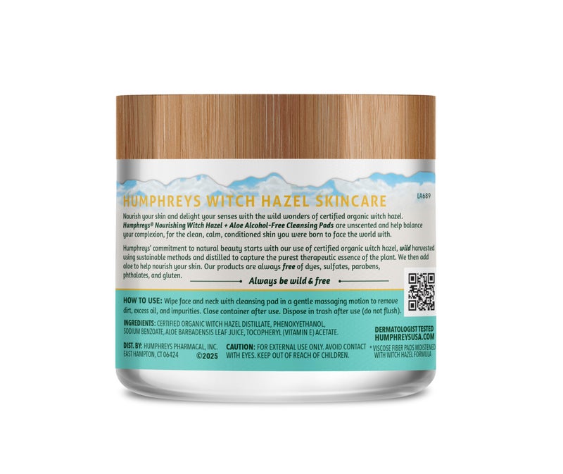 Humphreys Witch Hazel Nourishing Cleansing Pads | Wild Harvested Witch Hazel & Aloe | Hydrating, Natural Alcohol-Free Formula | 60 Rounds - Image 2