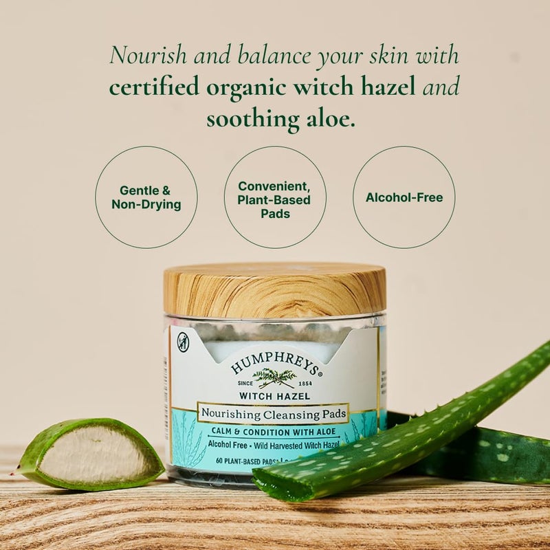 Humphreys Witch Hazel Nourishing Cleansing Pads | Wild Harvested Witch Hazel & Aloe | Hydrating, Natural Alcohol-Free Formula | 60 Rounds - Image 3