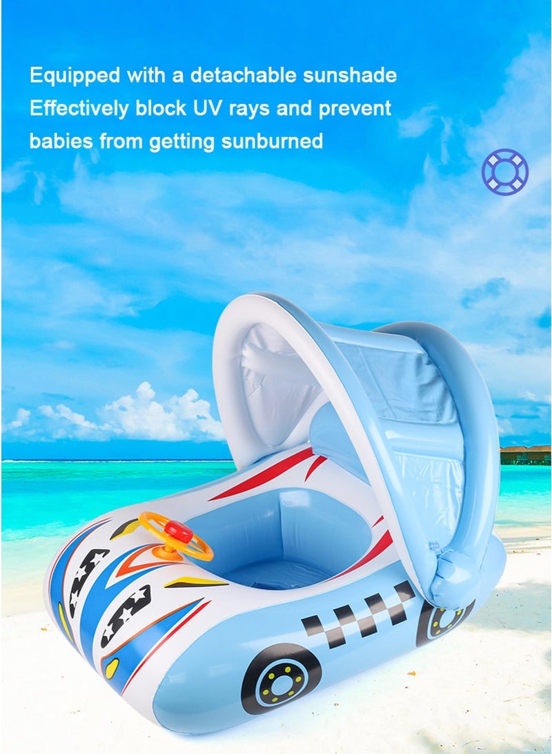 TAPIT Baby Pool Float with Canopy, 3D Car Thick PVC Inflatable Baby Pool Float Seat Boat with Sunshade and Steering Wheel, Baby Swimming Float for 1-5 Years Old Boys and Girls (Blue) - Image 3