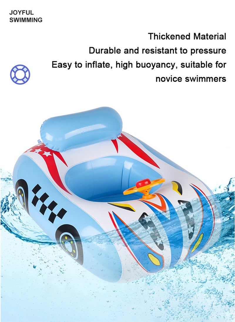 TAPIT Baby Pool Float with Canopy, 3D Car Thick PVC Inflatable Baby Pool Float Seat Boat with Sunshade and Steering Wheel, Baby Swimming Float for 1-5 Years Old Boys and Girls (Blue) - Image 2