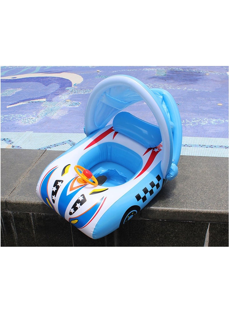 TAPIT Baby Pool Float with Canopy, 3D Car Thick PVC Inflatable Baby Pool Float Seat Boat with Sunshade and Steering Wheel, Baby Swimming Float for 1-5 Years Old Boys and Girls (Blue) - Image 5