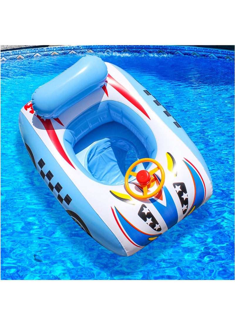 TAPIT Baby Pool Float with Canopy, 3D Car Thick PVC Inflatable Baby Pool Float Seat Boat with Sunshade and Steering Wheel, Baby Swimming Float for 1-5 Years Old Boys and Girls (Blue) - Image 4