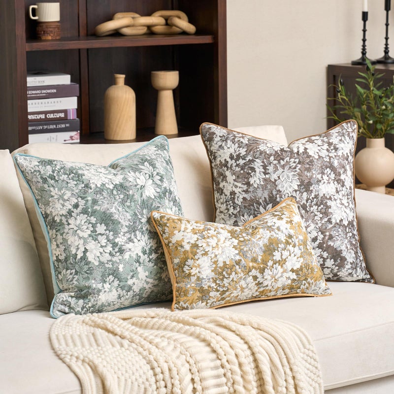 Alerfa Brown Neutral Floral Pillow Cover 20 x 20 Inch, Vintage Chenille Square Couch Pillow Cover Soft Decorative Farmhouse Accent Pillowcase for Living Room Bedroom - Image 5
