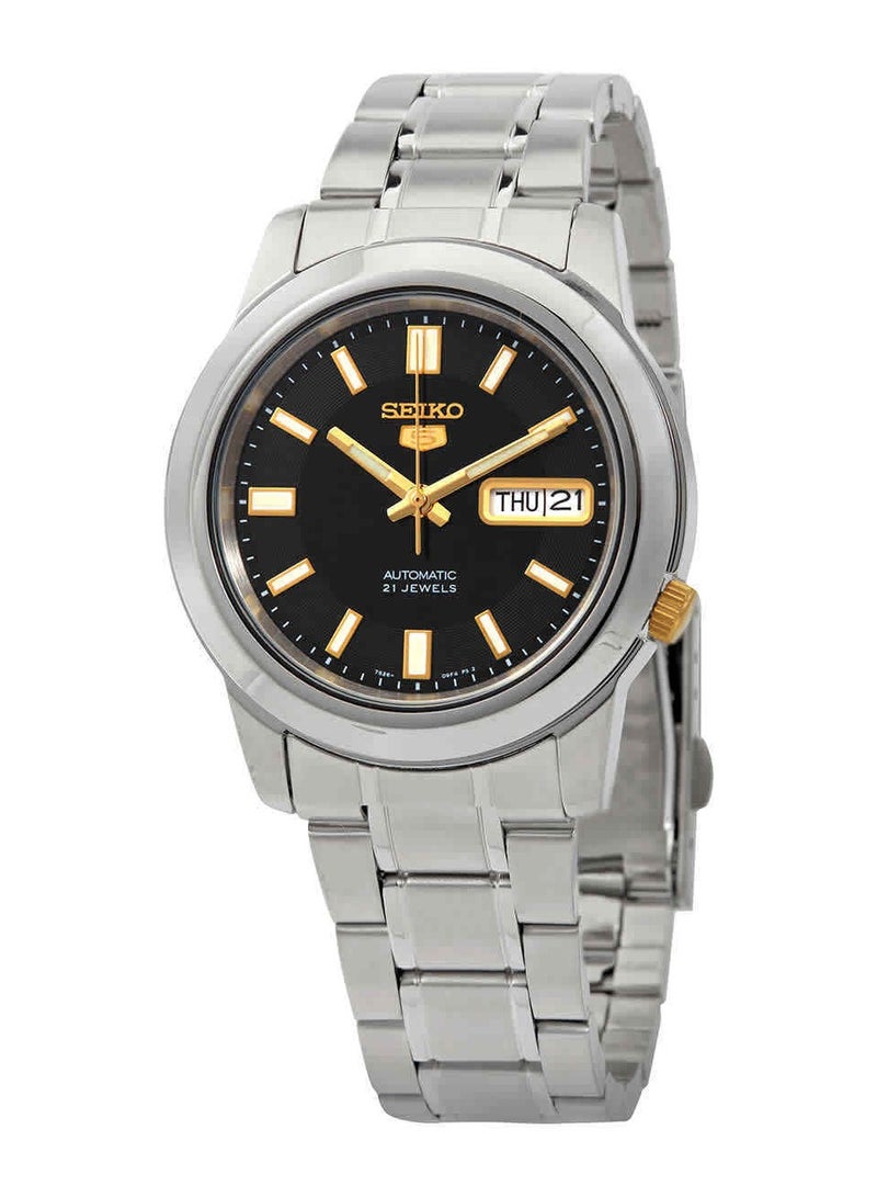 Seiko ساعة يد أوتوماتيكية للرجال بقرص أسود من الفولاذ المقاوم للصدأ SNKK17K1 - Image 1