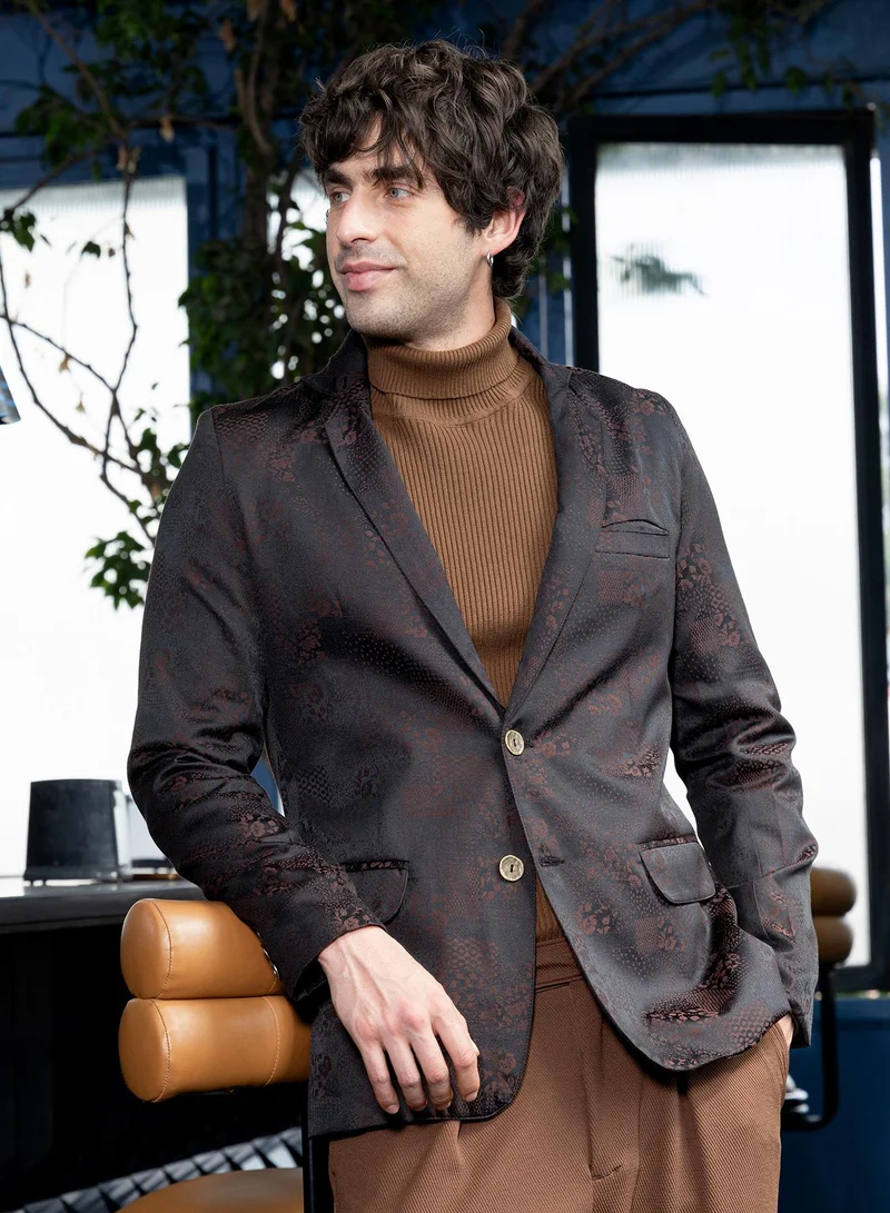 CAHOOT  Men's Coffee Brown Tailored Flora-Block Jacquard Blazer for Men | Best Price UAE