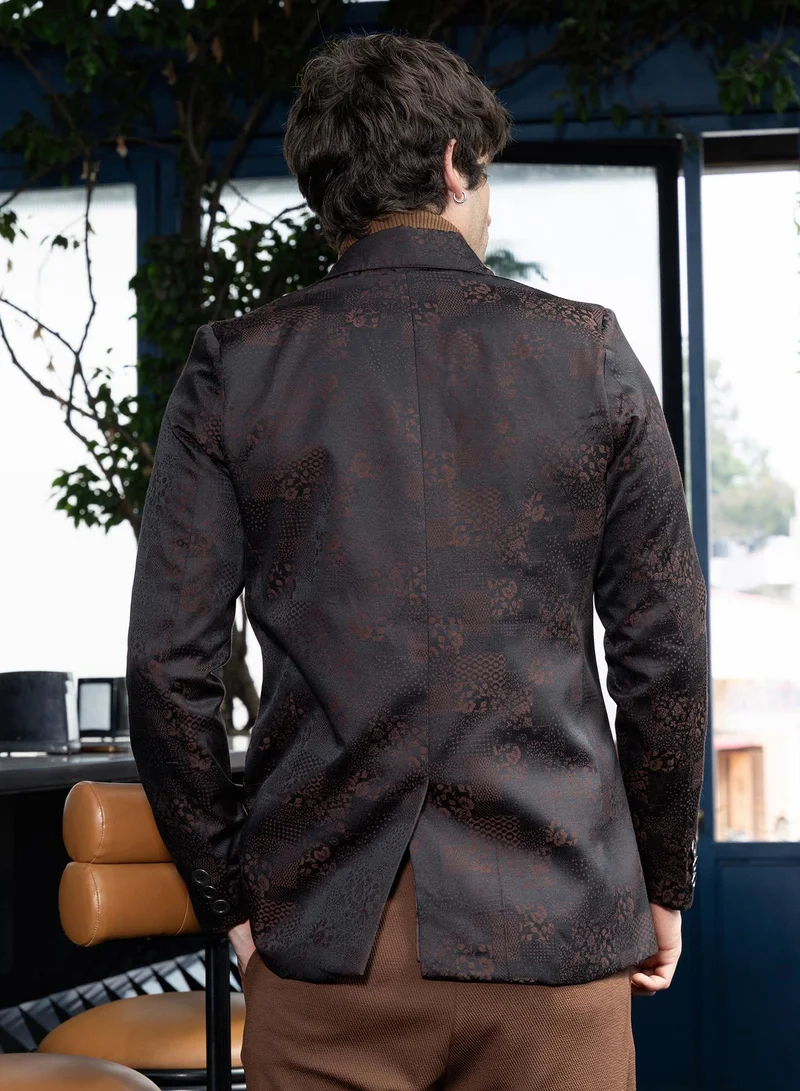 CAHOOT  Men's Coffee Brown Tailored Flora-Block Jacquard Blazer for Men | Best Price UAE