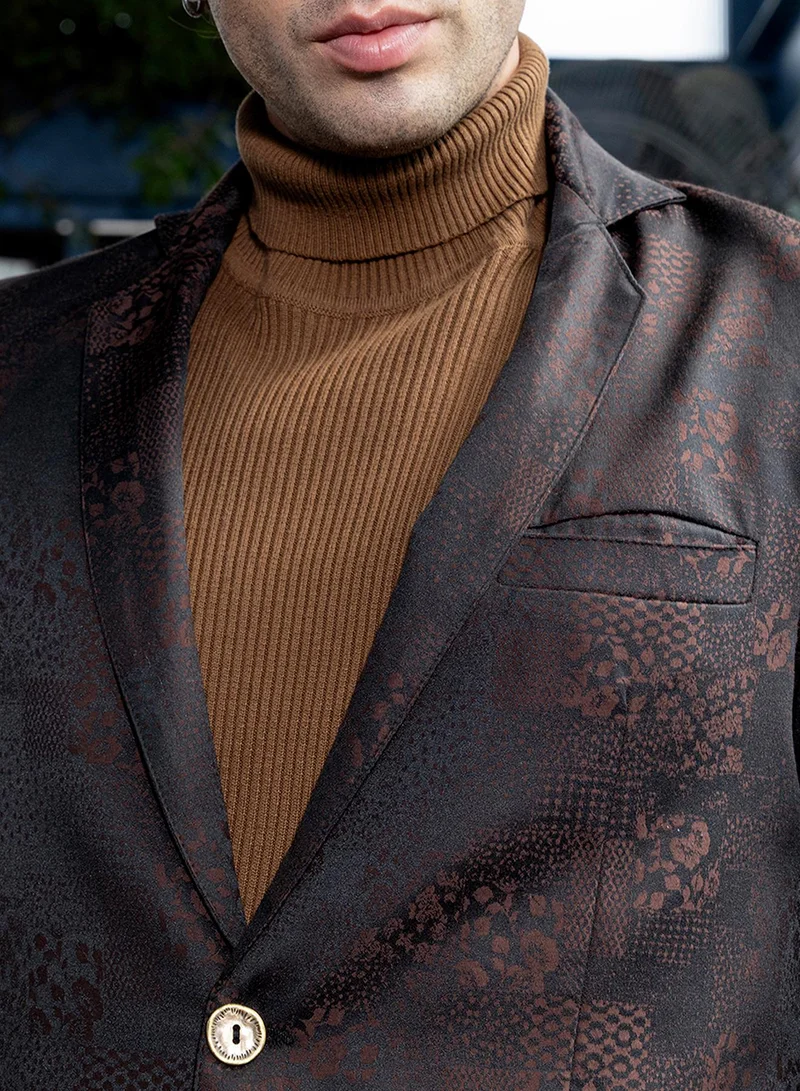 CAHOOT  Men's Coffee Brown Tailored Flora-Block Jacquard Blazer for Men | Best Price UAE