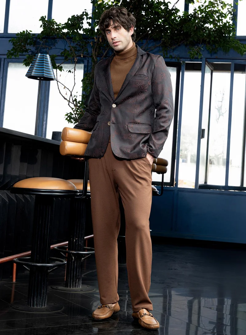 CAHOOT  Men's Coffee Brown Tailored Flora-Block Jacquard Blazer for Men | Best Price UAE