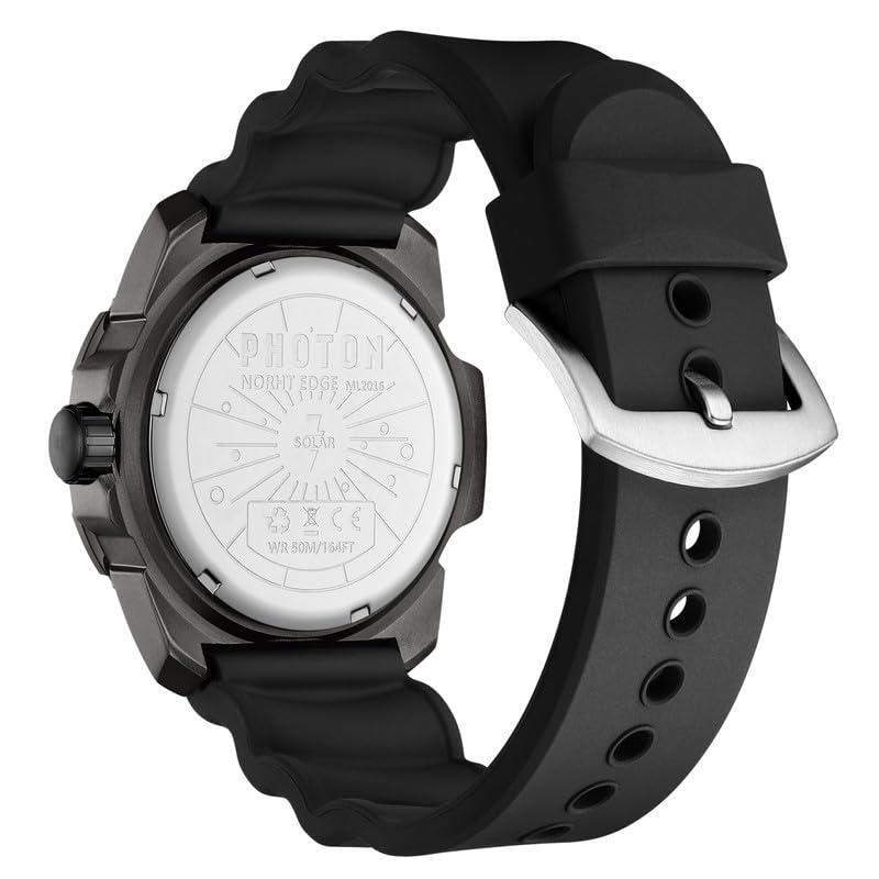 NORTH EDGE Men's Military Solar Drive Pilot Analog Quartz Black Dial Wristwatch: Photon (Black, Nylon) - Image 3