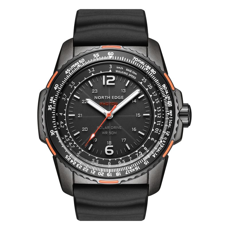 NORTH EDGE Men's Military Solar Drive Pilot Analog Quartz Black Dial Wristwatch: Photon (Black, Nylon) - Image 1