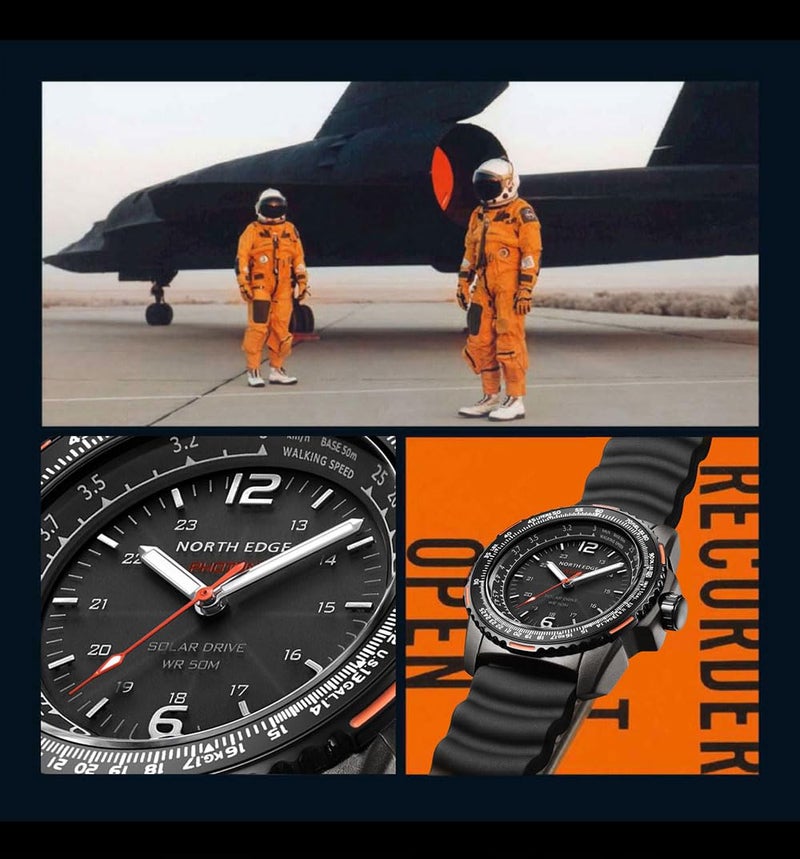 NORTH EDGE Men's Military Solar Drive Pilot Analog Quartz Black Dial Wristwatch: Photon (Black, Nylon) - Image 4