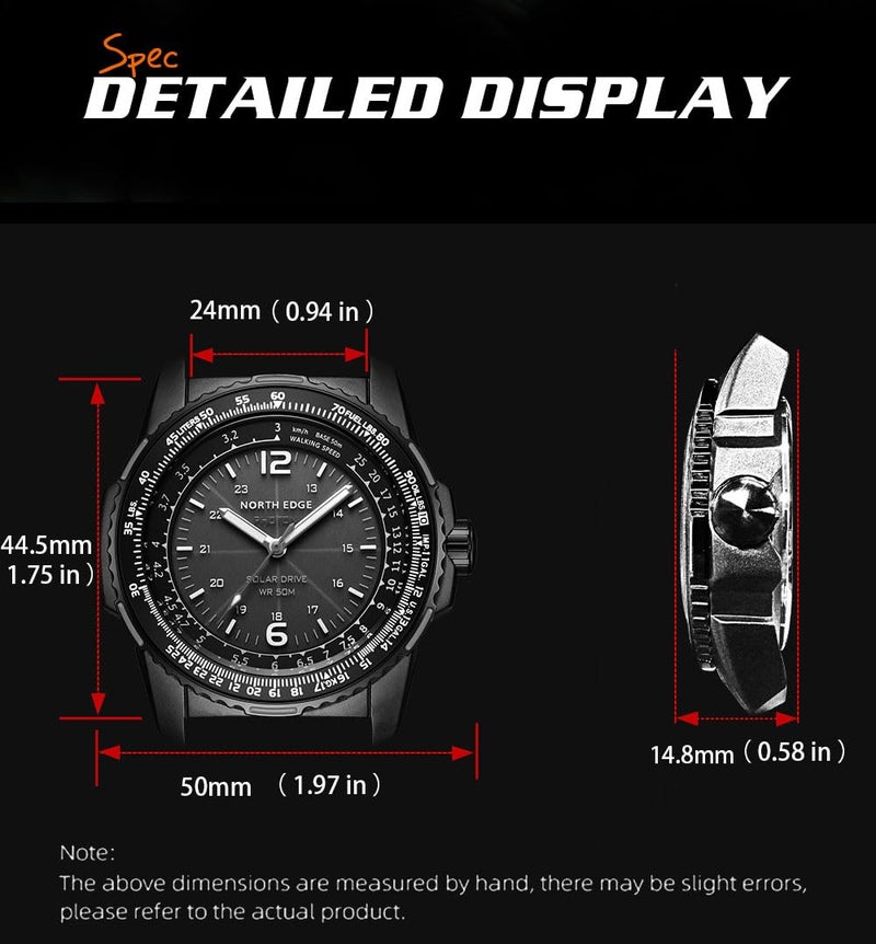 NORTH EDGE Men's Military Solar Drive Pilot Analog Quartz Black Dial Wristwatch: Photon (Black, Nylon) - Image 5