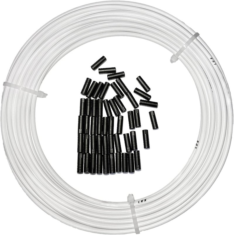 Farbetter Lined Bicycle Bike Derailleur/Shift Cable Housing, 4mm x 50ft, Including 50 PCS Cable End Caps Kit, The Most Trusted DIY Set for SRAM/Shimano Mountain Bike Road Bike (White) - Image 1