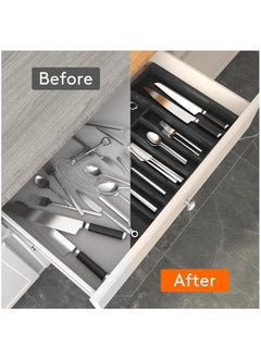 Arabest Silverware Drawer Organizer, Expandable Utensil Tray for Kitchen, Flatware and Cutlery Holder, Adjustable Plastic Storage for Spoons Forks Knives, Large, Black  - Image 3