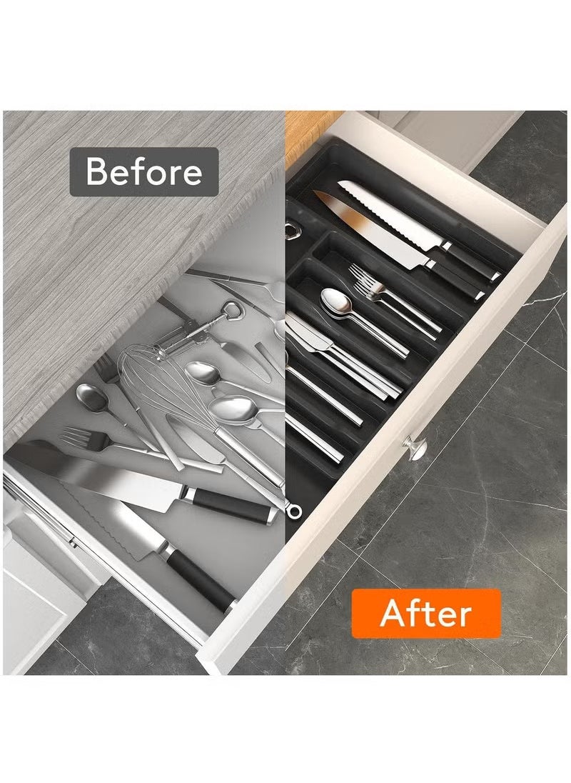 Arabest Silverware Drawer Organizer, Expandable Utensil Tray for Kitchen, Flatware and Cutlery Holder, Adjustable Plastic Storage for Spoons Forks Knives, Large, Black  - Image 3