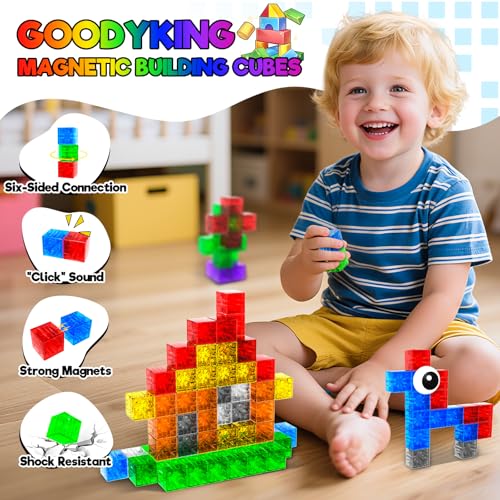 Goody King كتل بناء مغناطيسية كبيرة من جودي كين مع عيون لعبة - مجموعة مونتيسوري الحسية STEM - مكعبات مغناطيسية للأطفال 1-سفر كتل مغناطيسية للأطفال من 3 إلى 4 إلى 5-8 سنوات - 56 قطعة للبنين والبنات في عيد الميلاد أو عيد الميلاد - Image 5