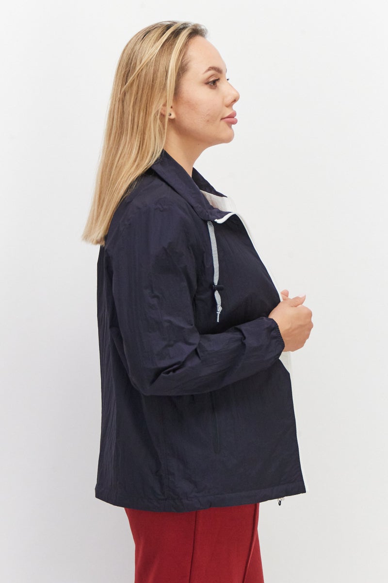 Aigle Women High Neck Two Tone Wind Breaker Jacket, Navy - Image 3